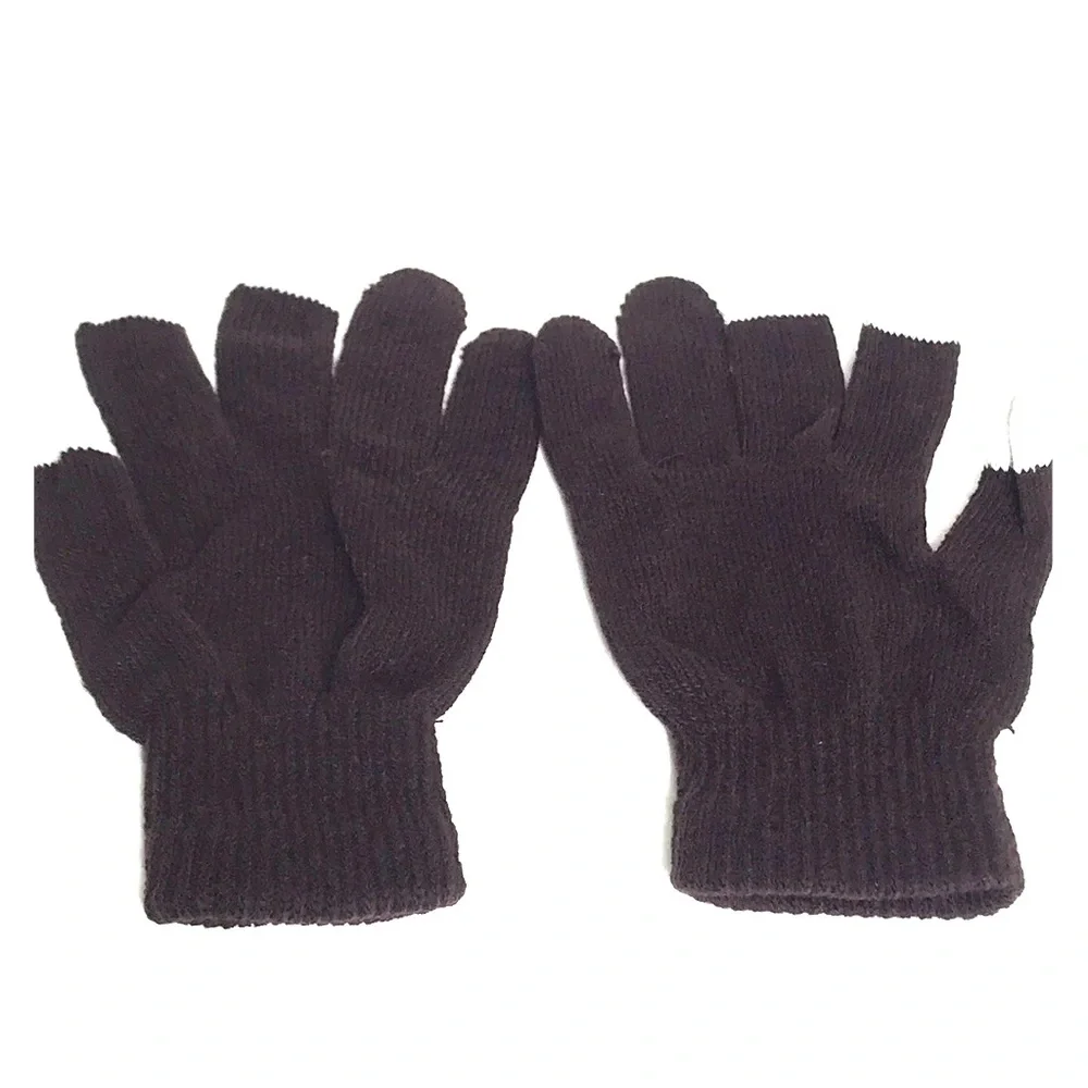 Brown Touch Screen Knit Gloves